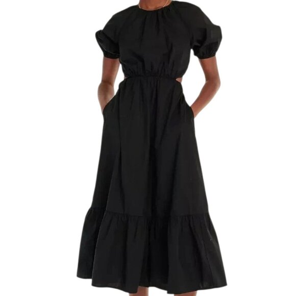 J. Crew Womens Plus Size 14 Black Side Cutout Poplin Midi Dress - Picture 1 of 14